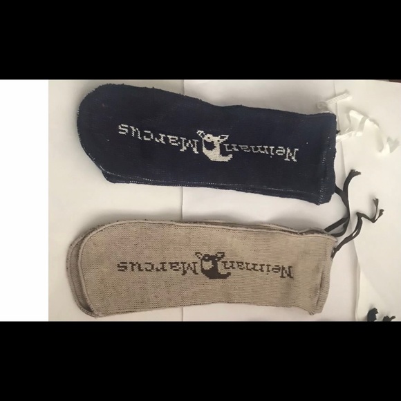 New Neiman Marcus Knit Shoe Bags Travel Beige Blue - Picture 1 of 16